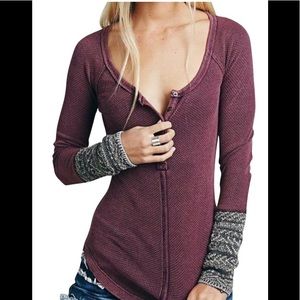 Maroon Alpine Cuff Thermal Acid Wash Sweater